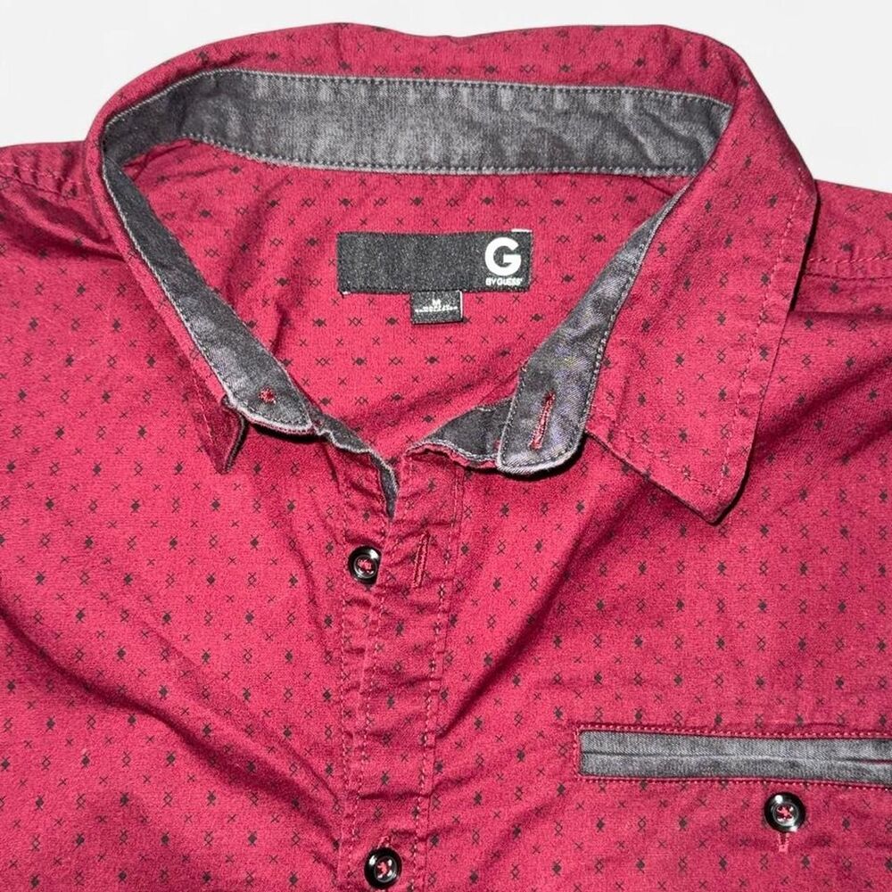 Guess Burgundy Button Down Collared Shirt; Men's Medium - Picture 2 of 6